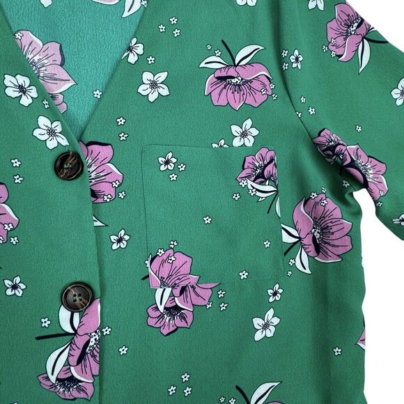 Anthropologie Azel Hazel Womens Floral Blouse Large Kelly Green Button Boxy - Picture 7 of 15